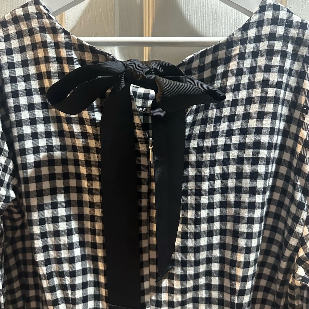 J Crew Black White Gingham Long Sleeve Knee Length Dress Bow Back Med - Picture 5 of 8